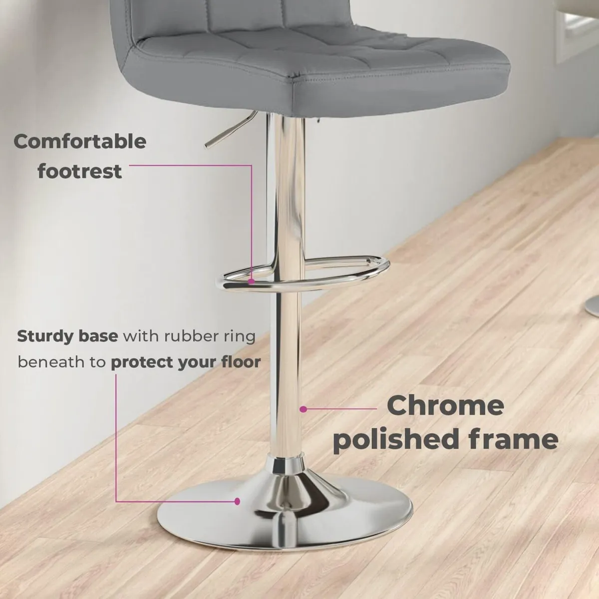 ® 2X Chrome Gas Lift Swivel Faux Leather Kitchen - Image 4