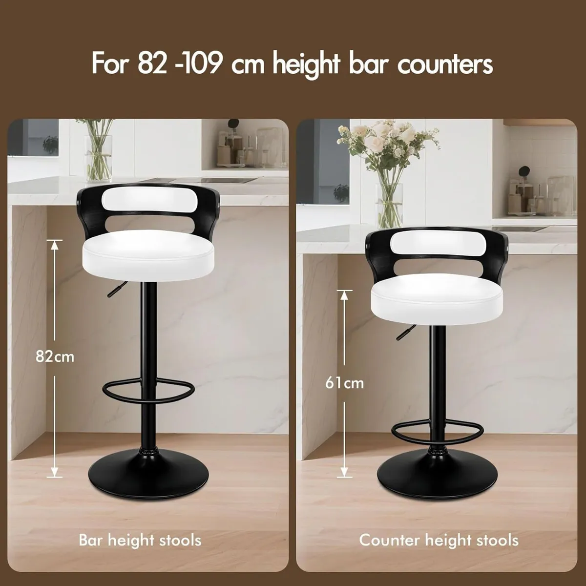 Bar Stools Set of 2 Comfy Barstools PU Leather - Image 2