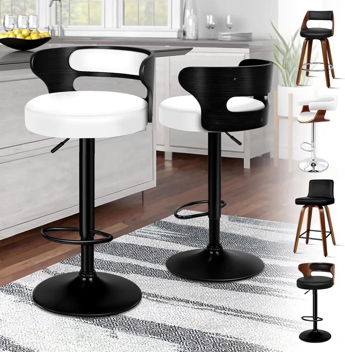 Bar Stools Set of 2 Comfy Barstools PU Leather - Image 1