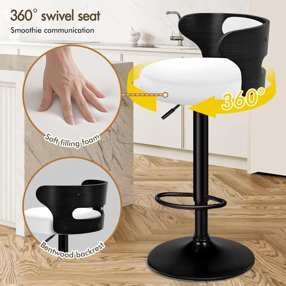 Bar Stools Set of 2 Comfy Barstools PU Leather - Image 3