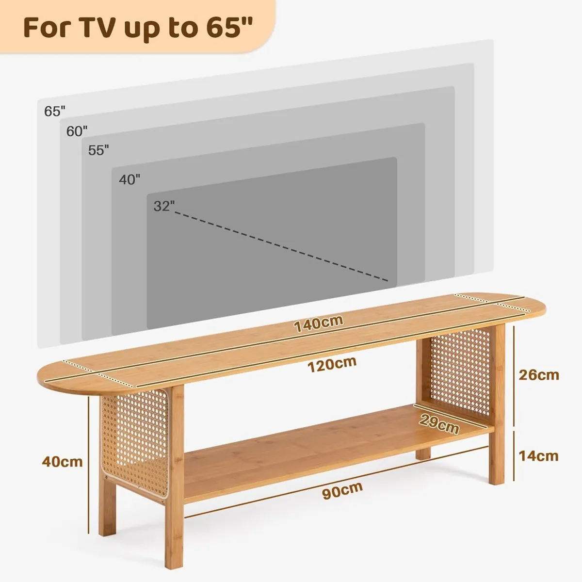 TV Table Low Bench 140cm Small Cabinet with - Image 3