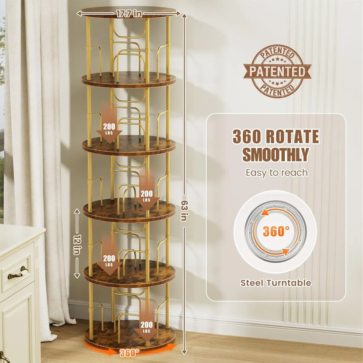 5 Tier Rotating Bookshelf 360degrees Corner Tower - Image 2