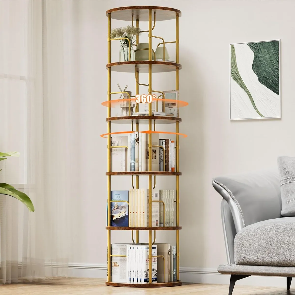 5 Tier Rotating Bookshelf 360degrees Corner Tower - Image 1