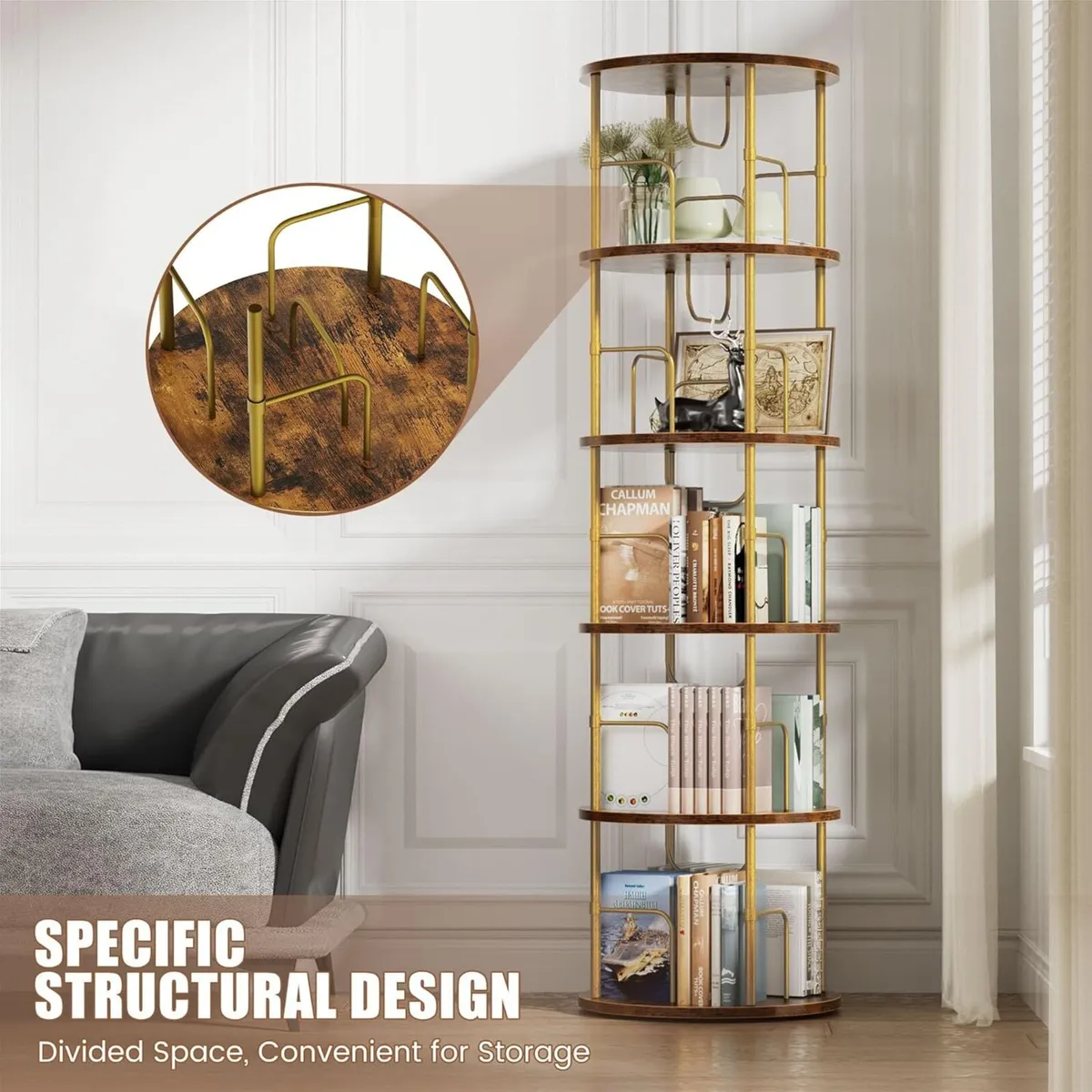 5 Tier Rotating Bookshelf 360degrees Corner Tower - Image 3