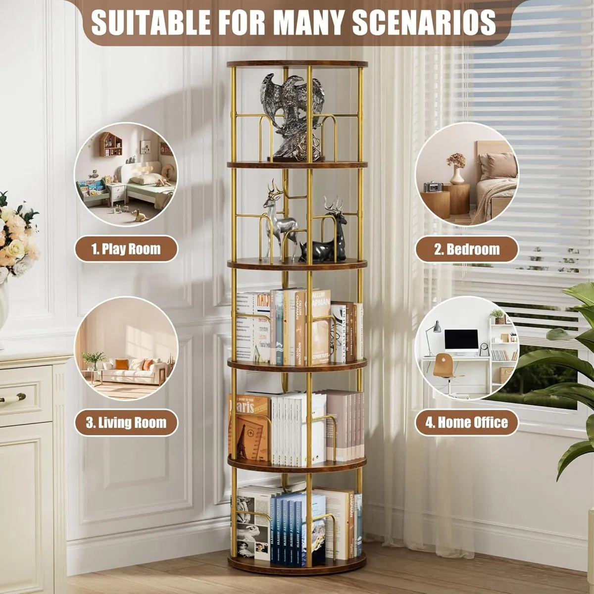 5 Tier Rotating Bookshelf 360degrees Corner Tower - Image 4