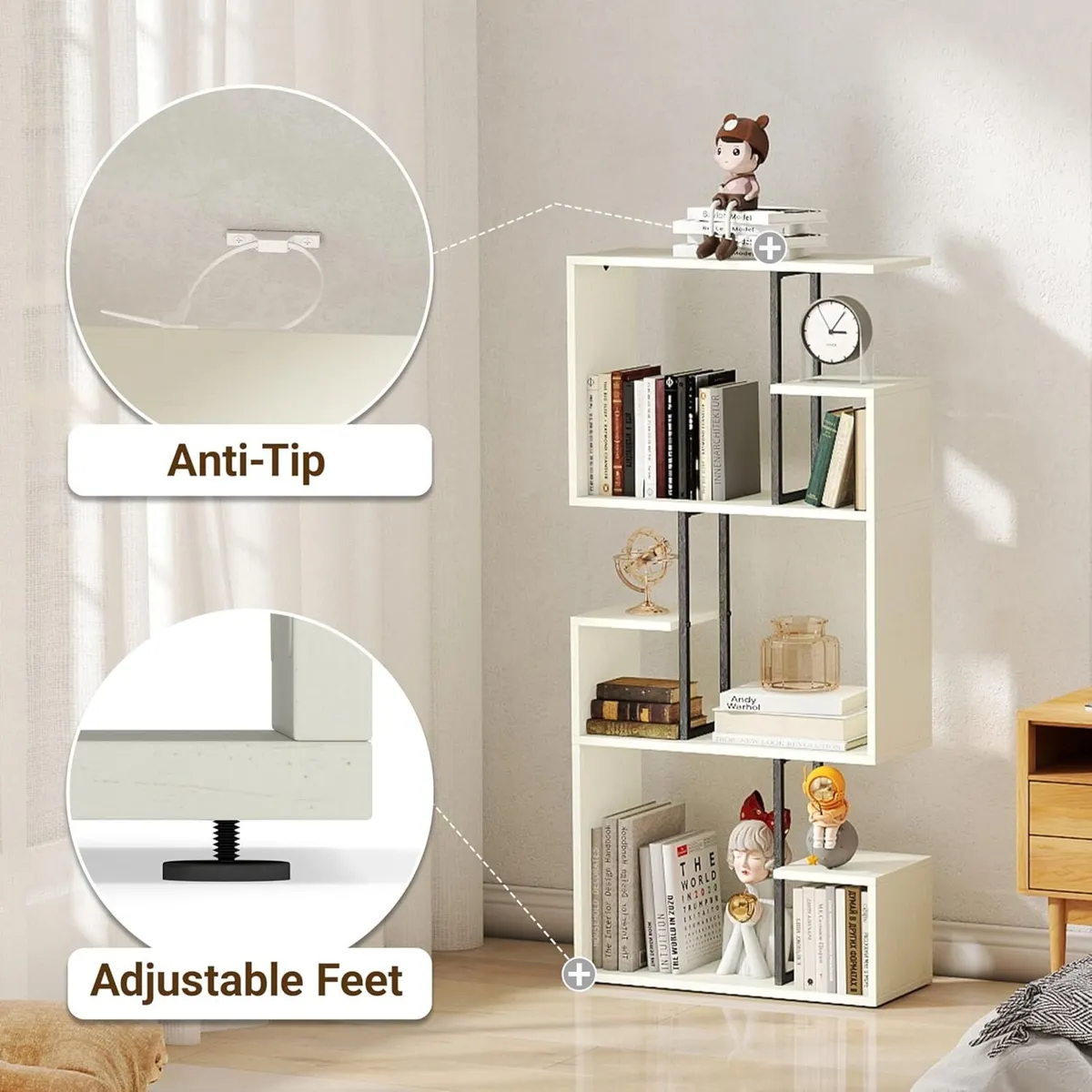 White Bookcase 3 Tiers Slim Book shelf Room - Image 3