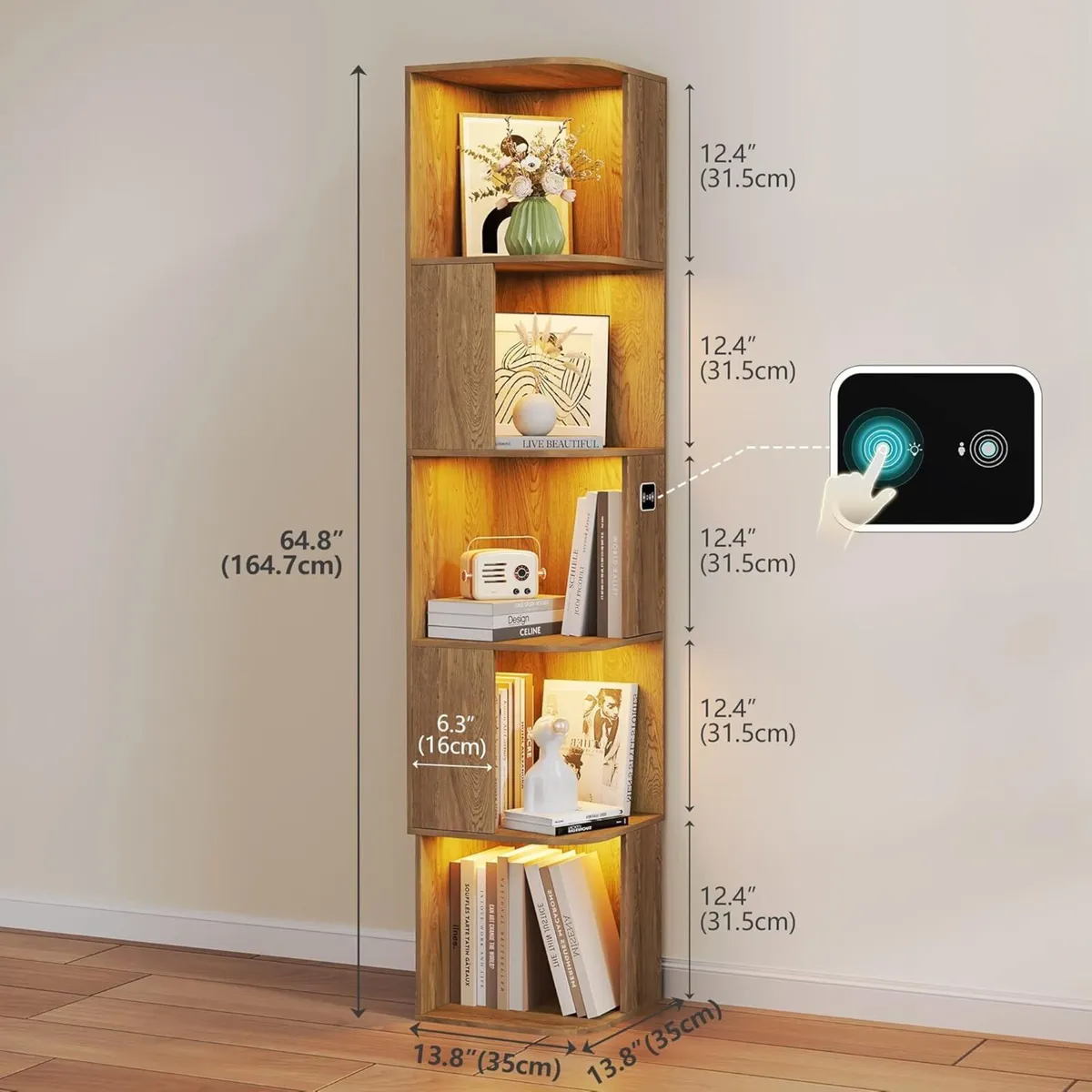 Corner Bookcase - with 3 Color Lights Narrow - Image 2