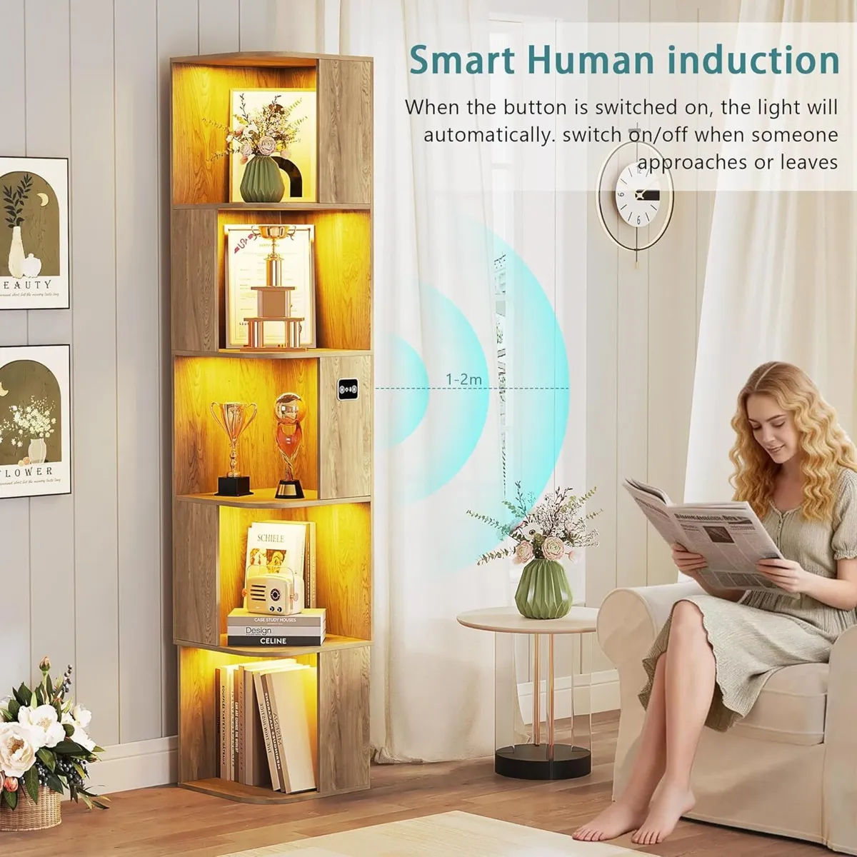 Corner Bookcase - with 3 Color Lights Narrow - Image 3