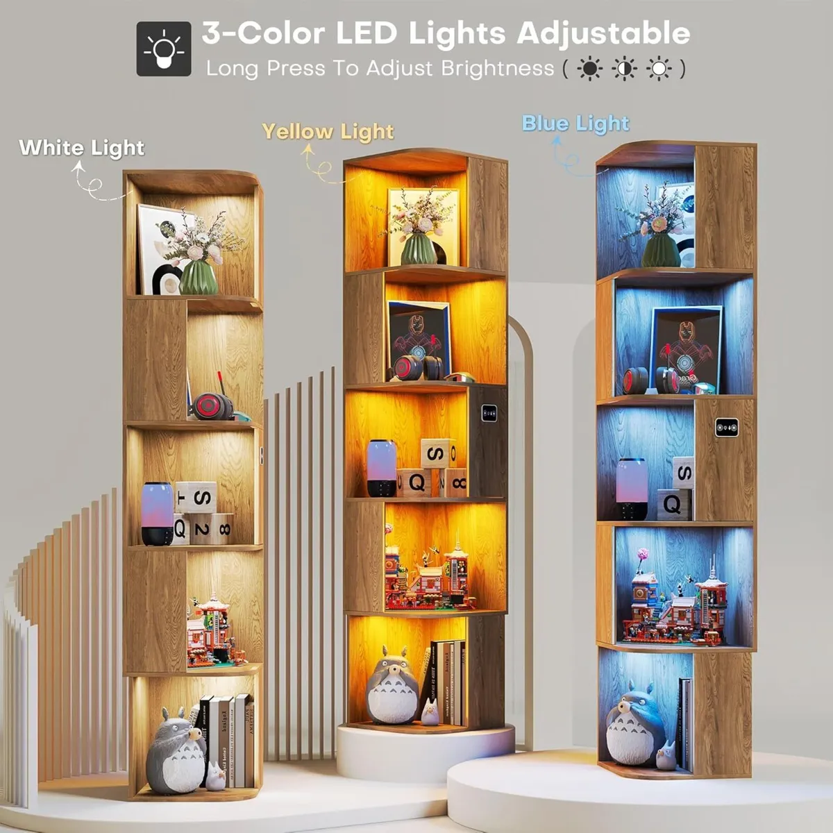 Corner Bookcase - with 3 Color Lights Narrow - Image 4