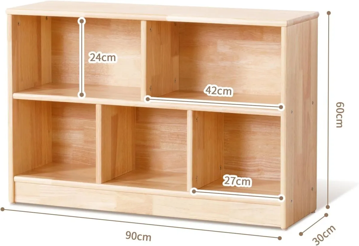 Rubber Wood 5-Compartment Montessori Shelf 90 cm - Image 2