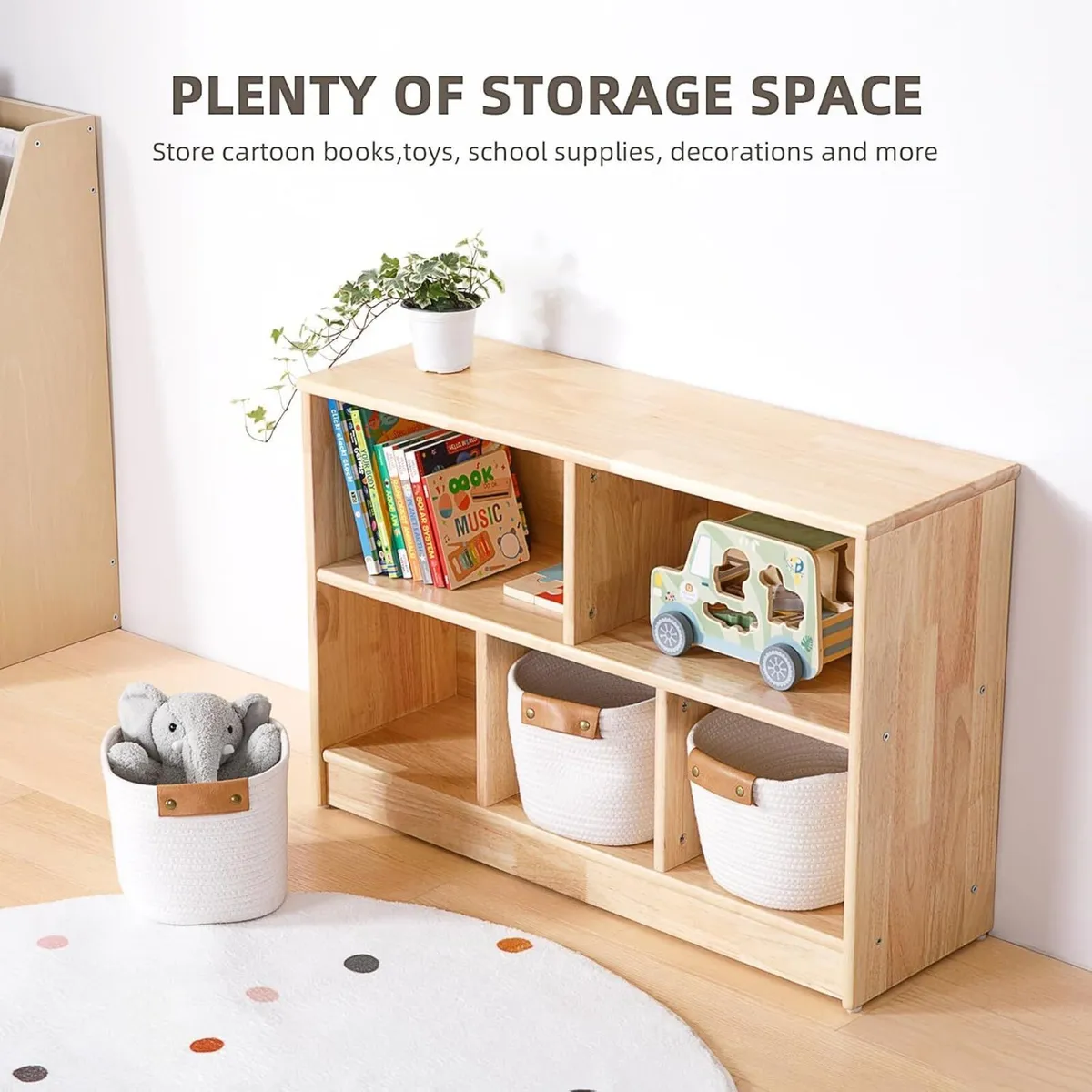 Rubber Wood 5-Compartment Montessori Shelf 90 cm - Image 4