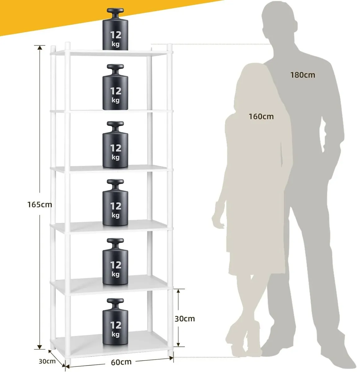 6 Tier Bookshelf White Tall Shelving Unit Wooden - Image 2