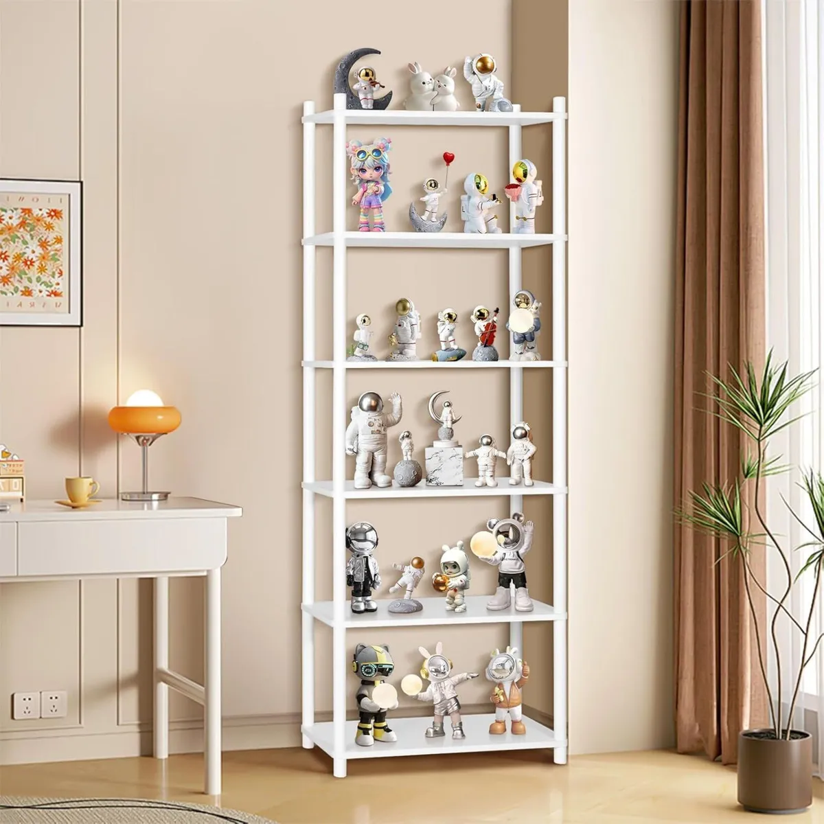 6 Tier Bookshelf White Tall Shelving Unit Wooden - Image 3