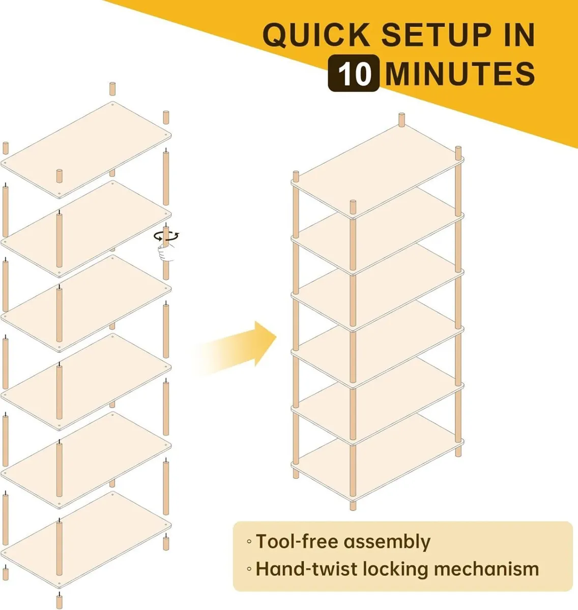 6 Tier Bookshelf White Tall Shelving Unit Wooden - Image 4