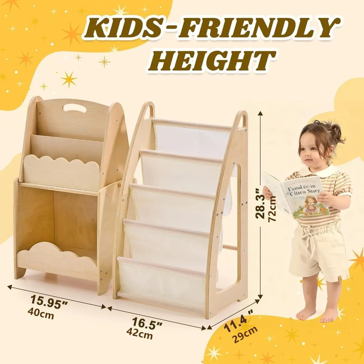 3pcs Wooden Bookshelf Set for Kids 5-Tier - Image 3