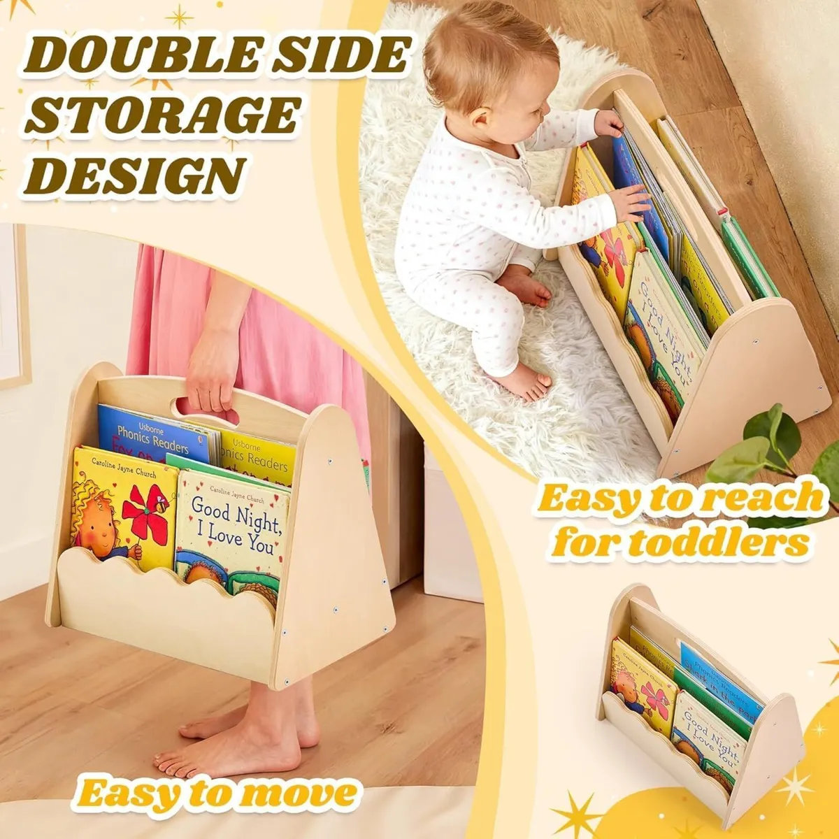 3pcs Wooden Bookshelf Set for Kids 5-Tier - Image 4