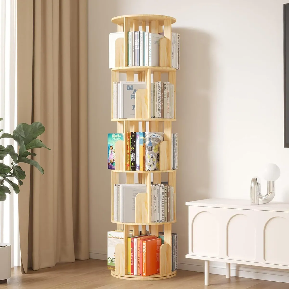 Rotating Bookshelf 5 Tier Floor Standing Bookcase - Image 2