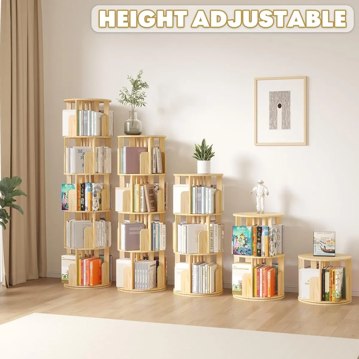 Rotating Bookshelf 5 Tier Floor Standing Bookcase - Image 4