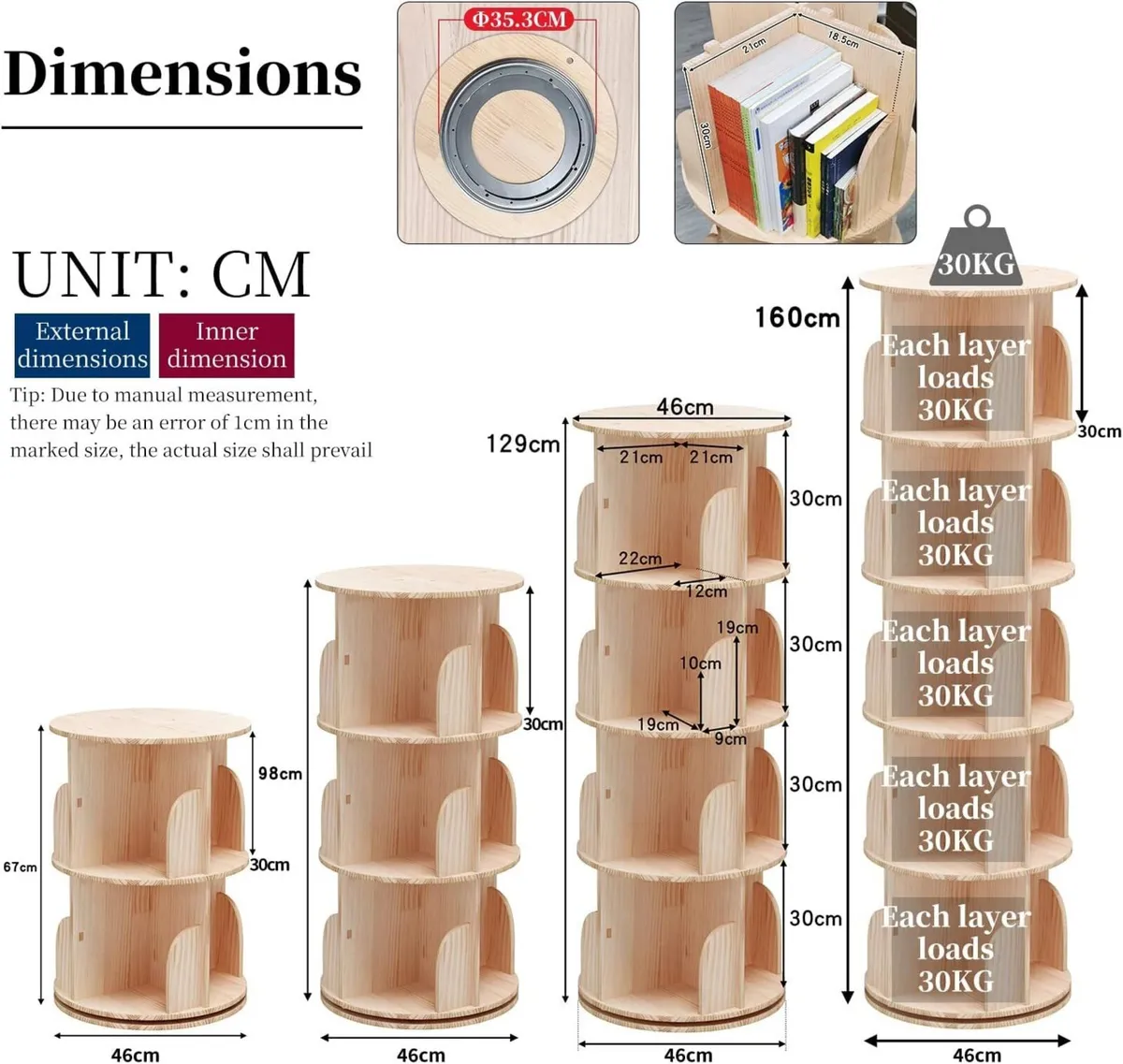 Rotating 360degrees Bookshelf Bookcase Hexagonal - Image 2