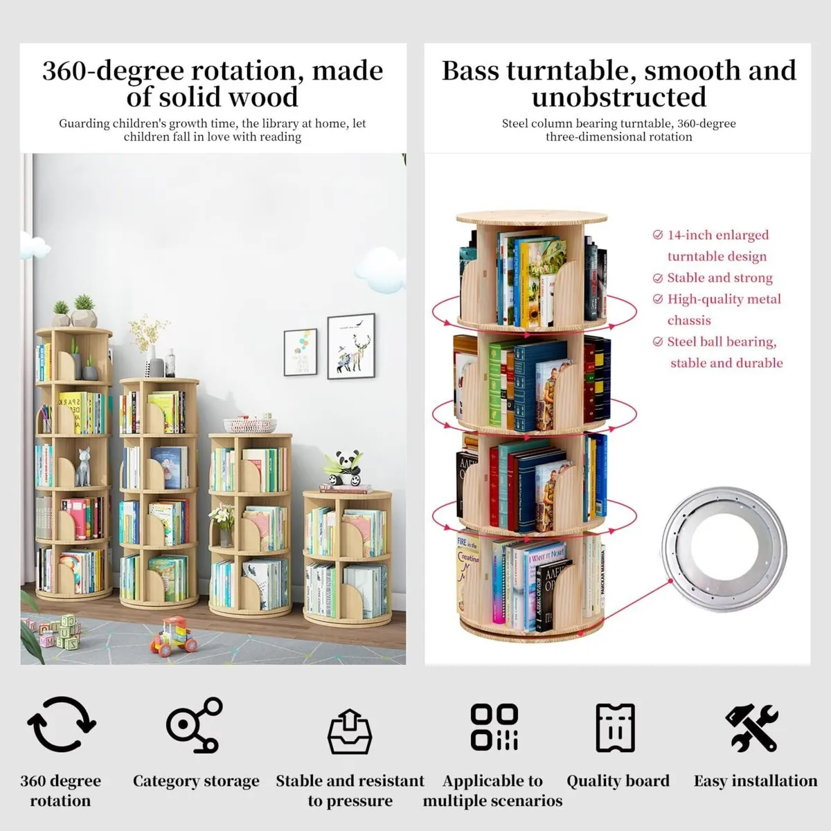 Rotating 360degrees Bookshelf Bookcase Hexagonal - Image 3