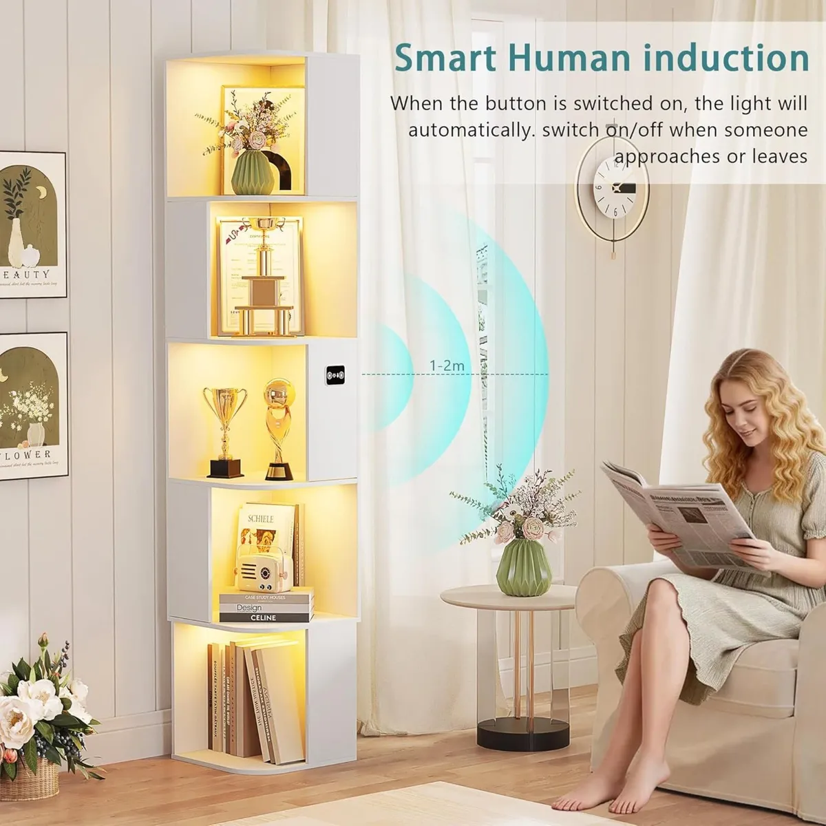 Corner Bookcase - with 3 Color Lights Narrow - Image 3