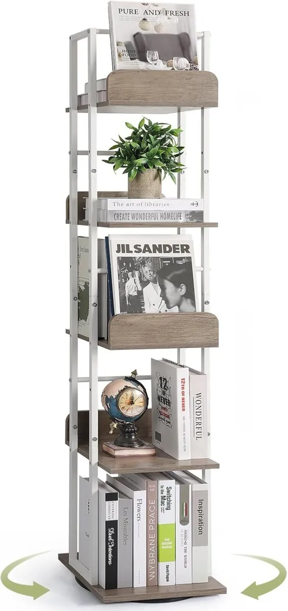 5-Tier Rotating Bookshelf Corner Bookshelves - Image 1