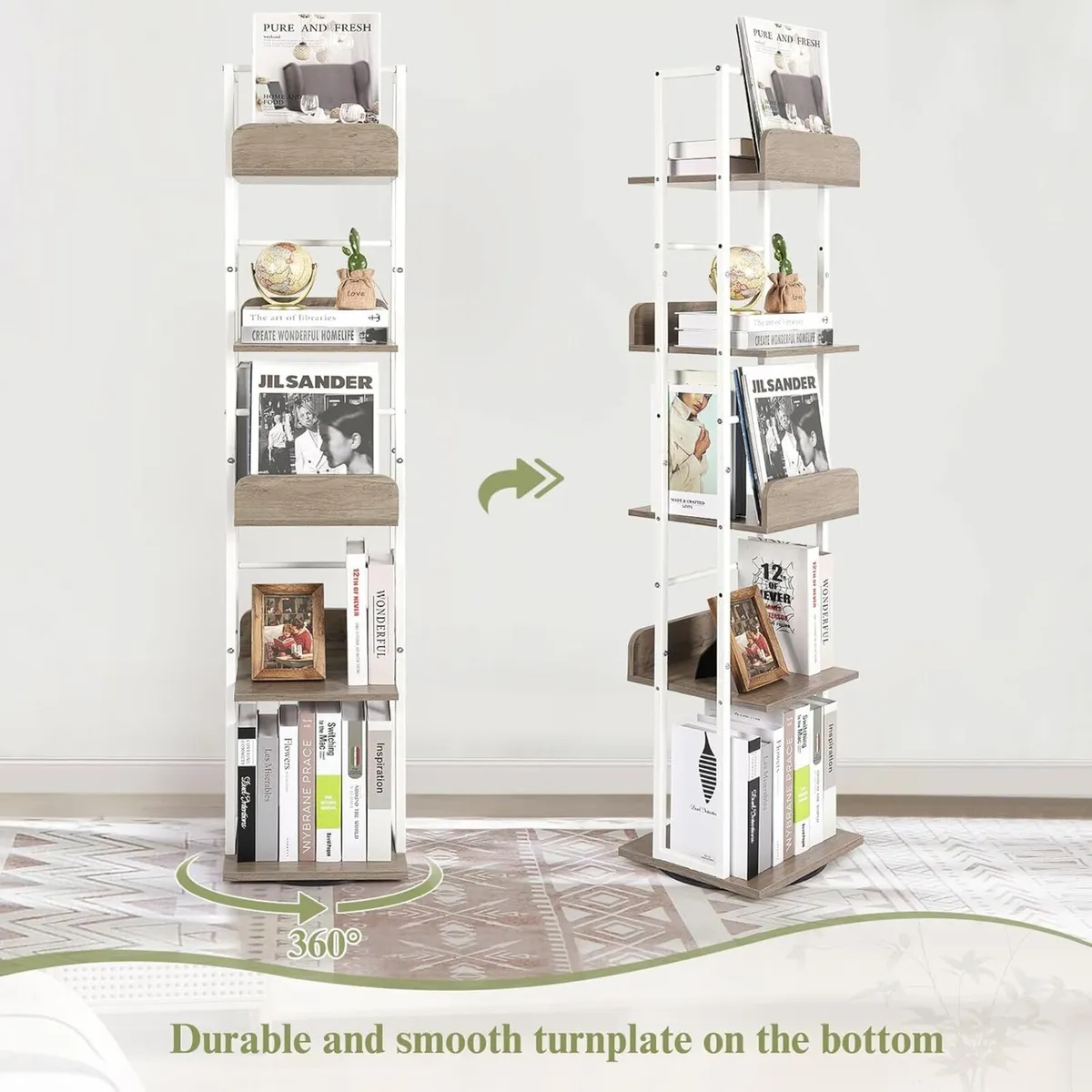 5-Tier Rotating Bookshelf Corner Bookshelves - Image 2