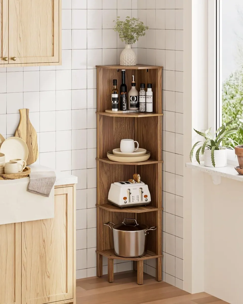 Corner Bookcase with 5 Levels Plant Shelf Display - Image 1