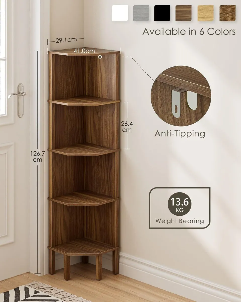 Corner Bookcase with 5 Levels Plant Shelf Display - Image 2