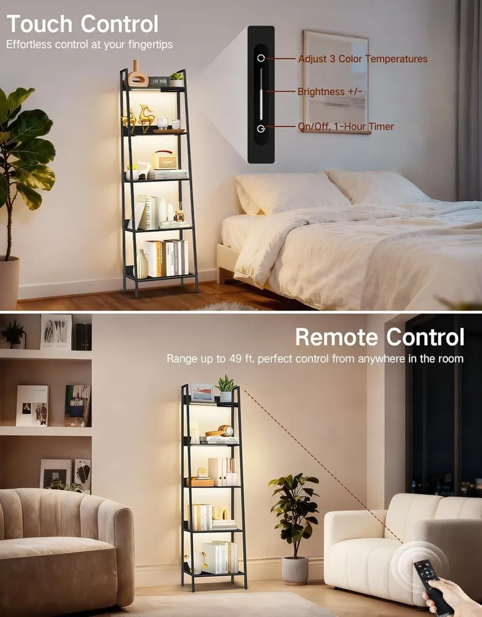 5-Tier Small Ladder Shelf with LED Lights Touch - Image 4