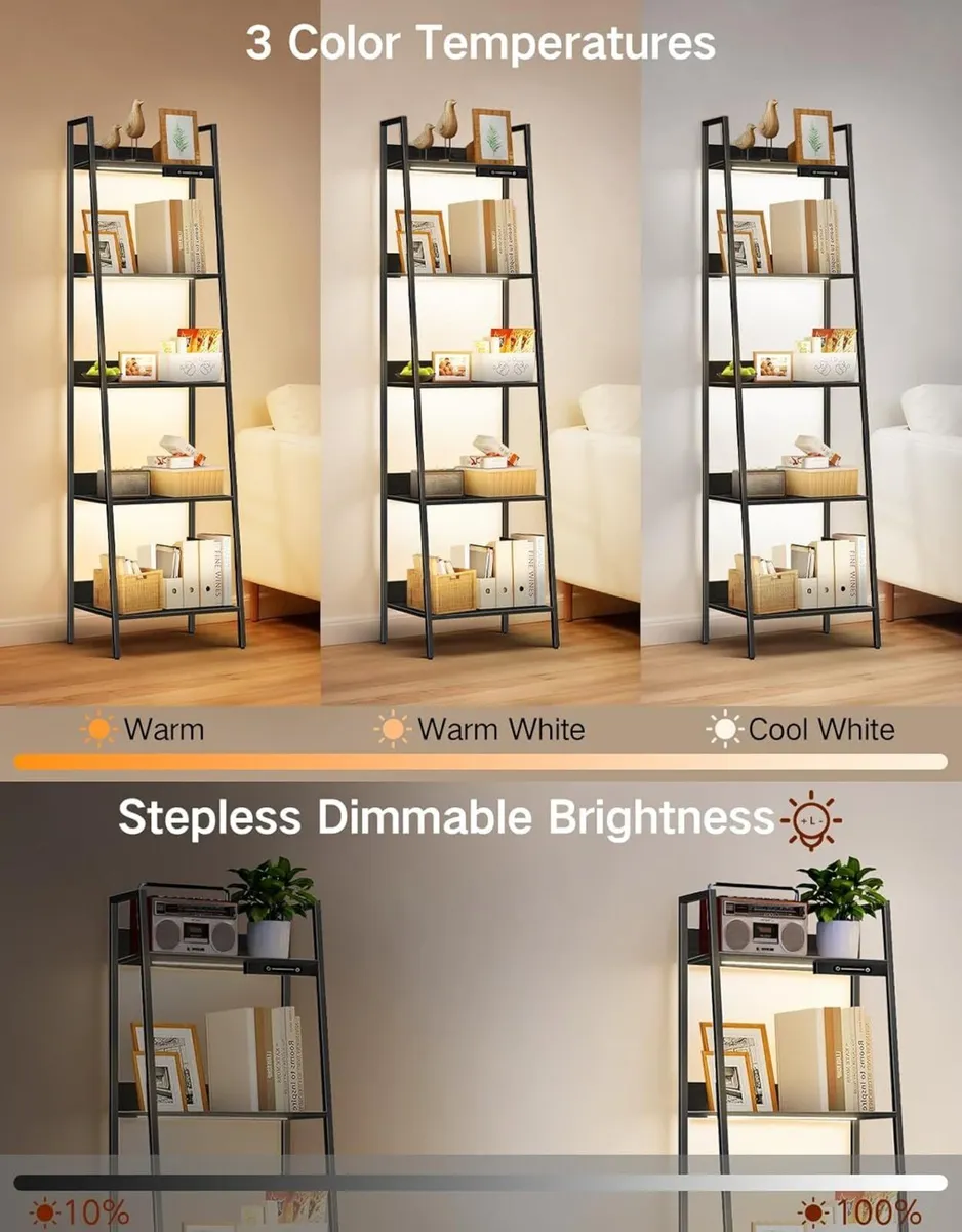 5-Tier Small Ladder Shelf with LED Lights Touch - Image 3