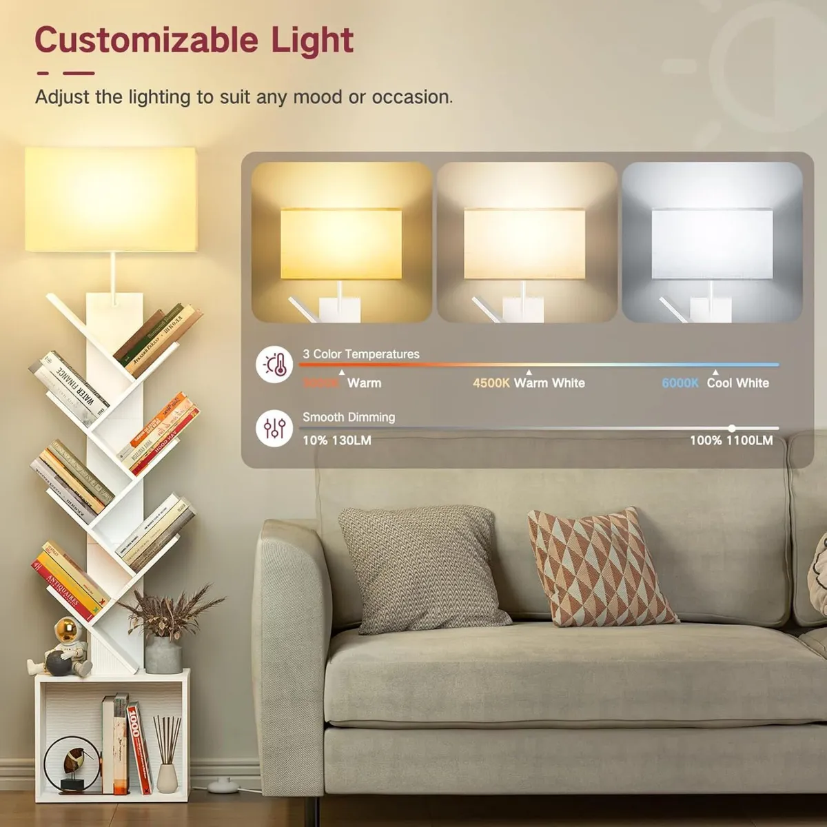 9 Tier Tree Bookshelf with Light Remote Timer - Image 2