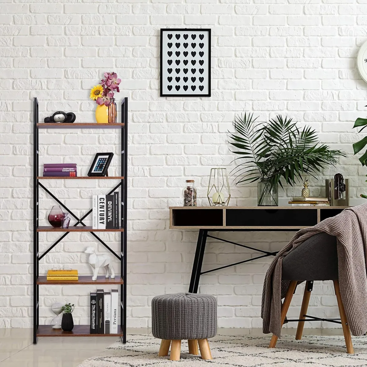 Bookcase with 5 levels Industrial Look HxWxD: - Image 2