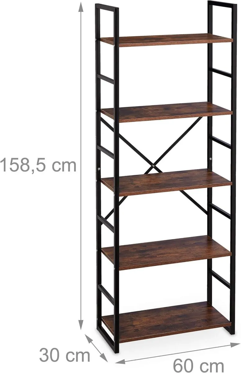 Bookcase with 5 levels Industrial Look HxWxD: - Image 3