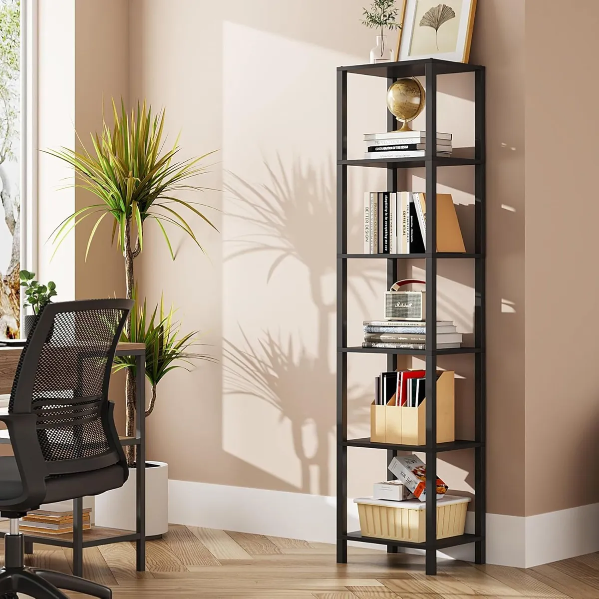 Bookshelf 6-Tier Tall Book Shelf Narrow Bookcase - Image 1