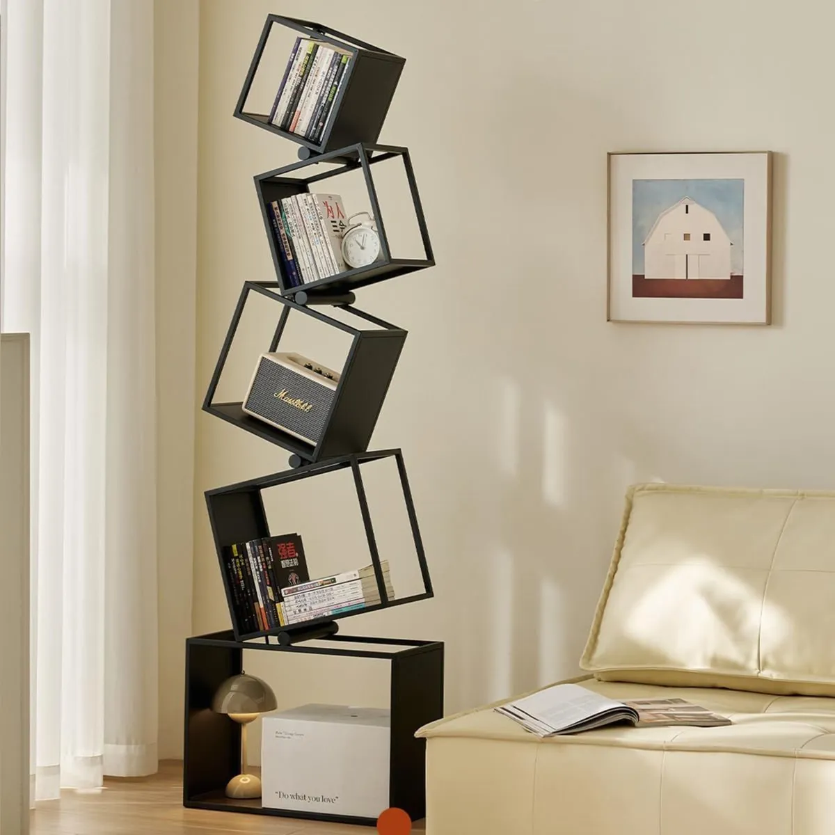 Bookshelf 5-Tier Bookcase 72.8 Tall Black Modern - Image 1