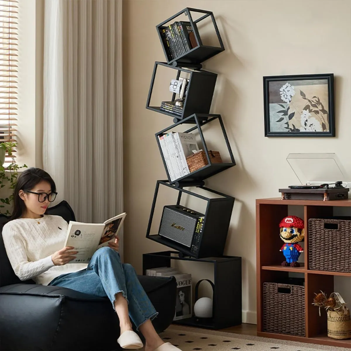 Bookshelf 5-Tier Bookcase 72.8 Tall Black Modern - Image 3