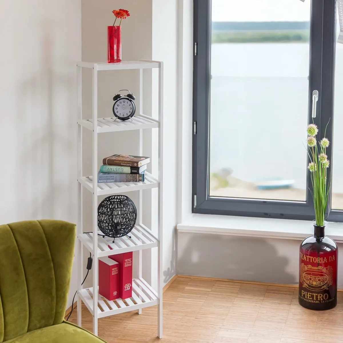 2x Bamboo Bath Rack 5 Shelves HxWxD: 139.5 x 34.5 - Image 2