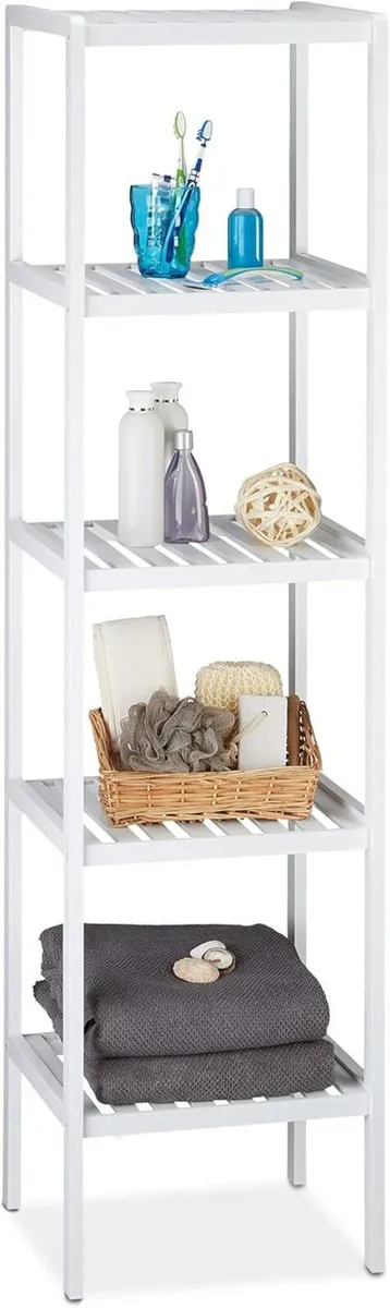 2x Bamboo Bath Rack 5 Shelves HxWxD: 139.5 x 34.5 - Image 1