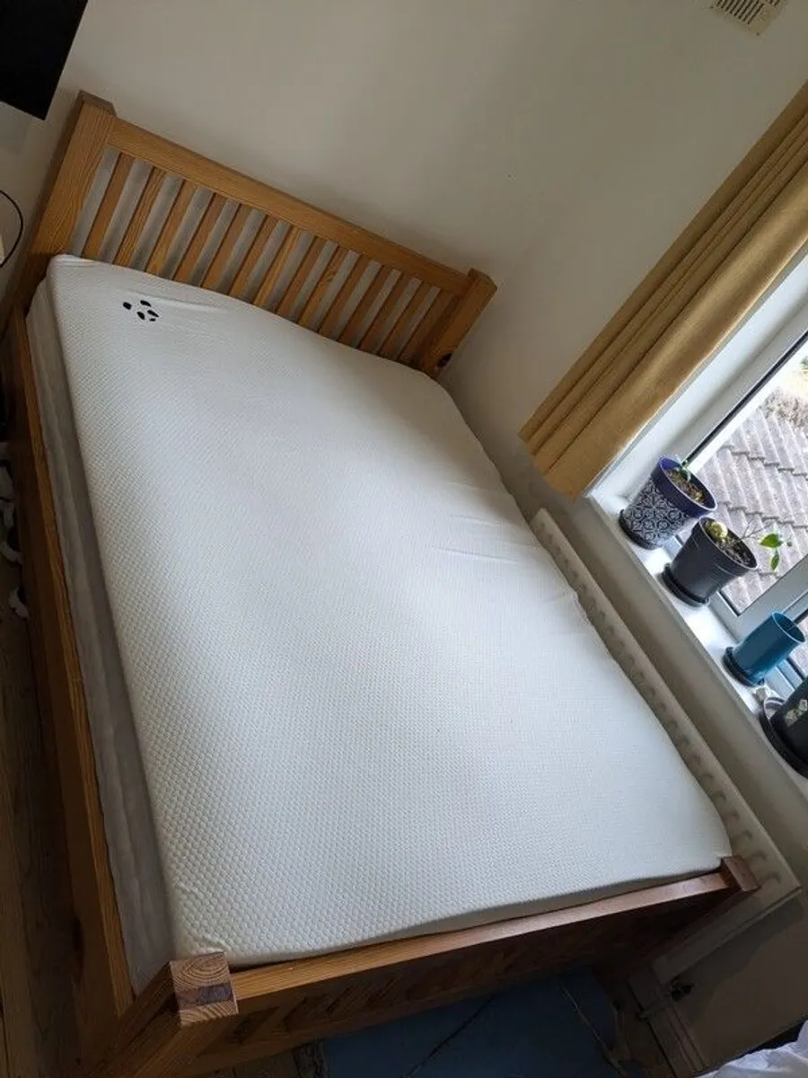 Solid wood double bed with mattress & topper - Image 1