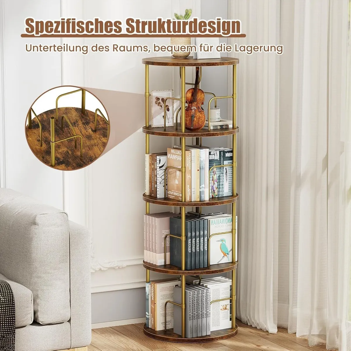 360degrees Rotating Wooden Bookcase Standing - Image 2