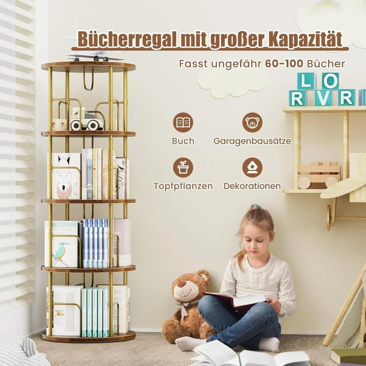 360degrees Rotating Wooden Bookcase Standing - Image 3