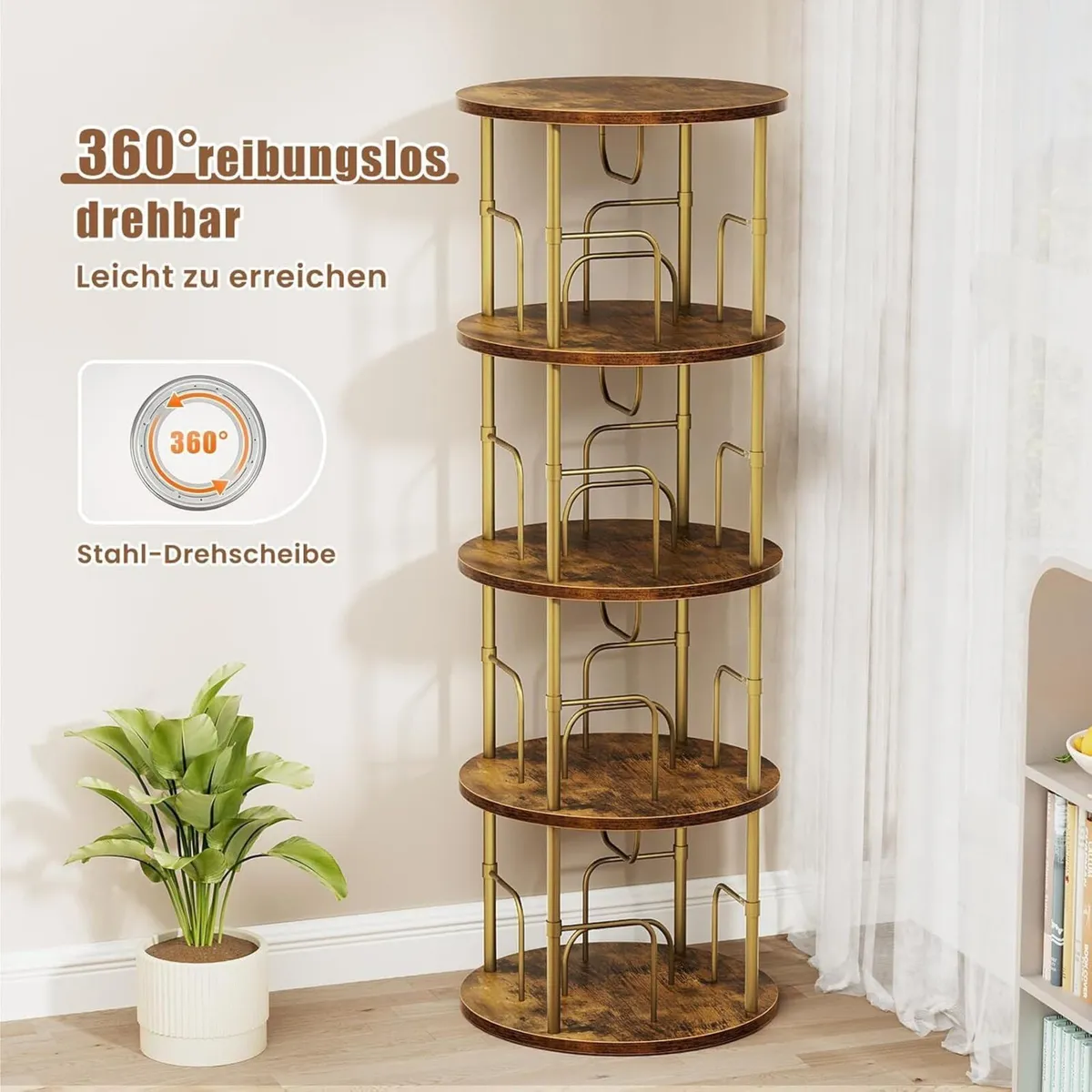 360degrees Rotating Wooden Bookcase Standing - Image 4