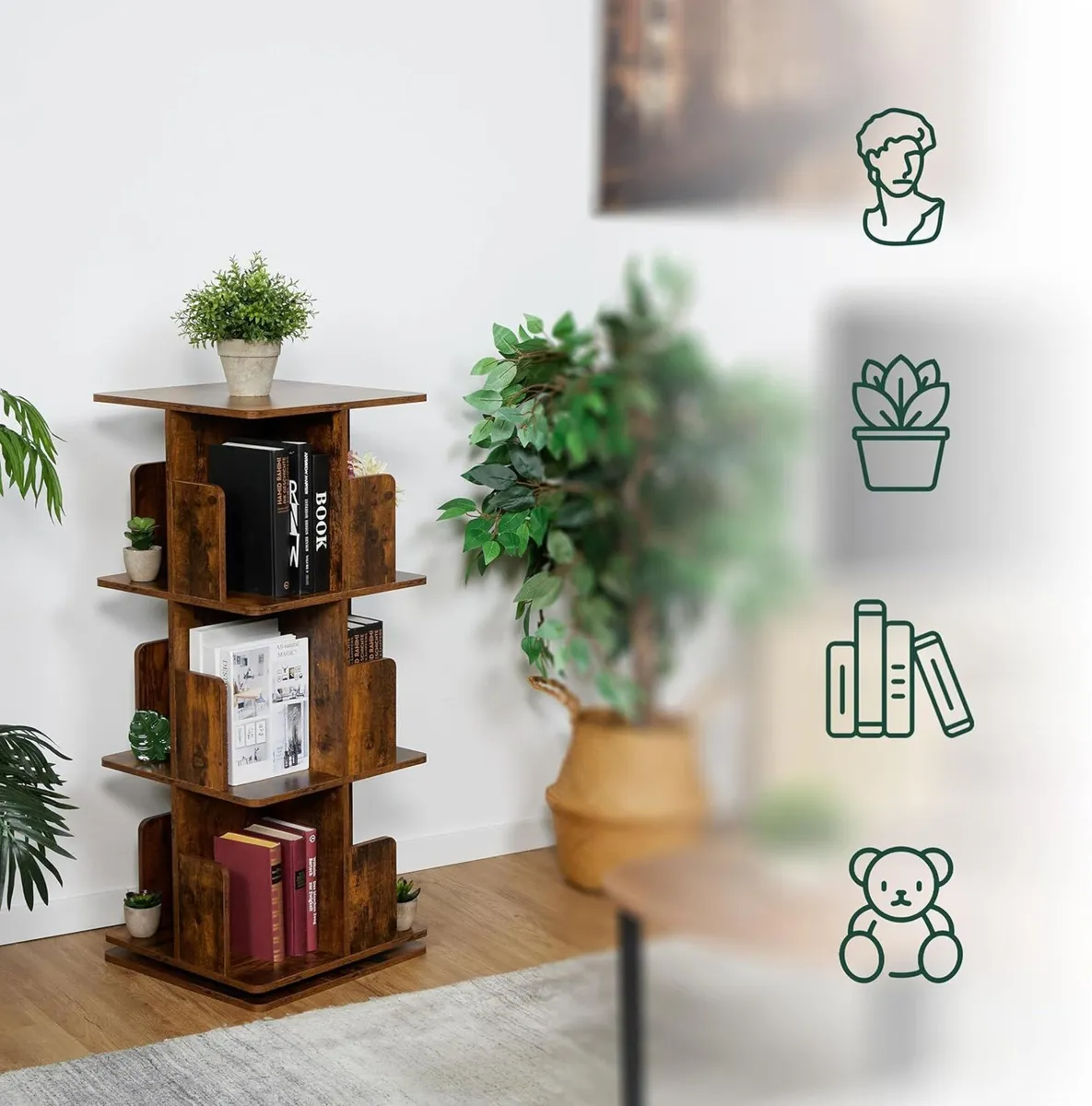 Rotating Bookcase 360-Degree Swivel 3 Tiers - Image 4