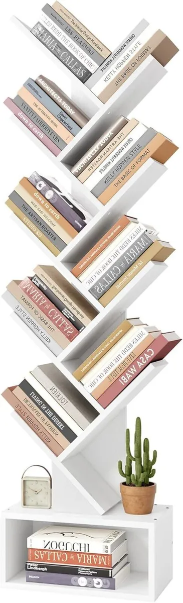 9 Tier Tree Bookshelf Tall Bookcase with Drawer - Image 1