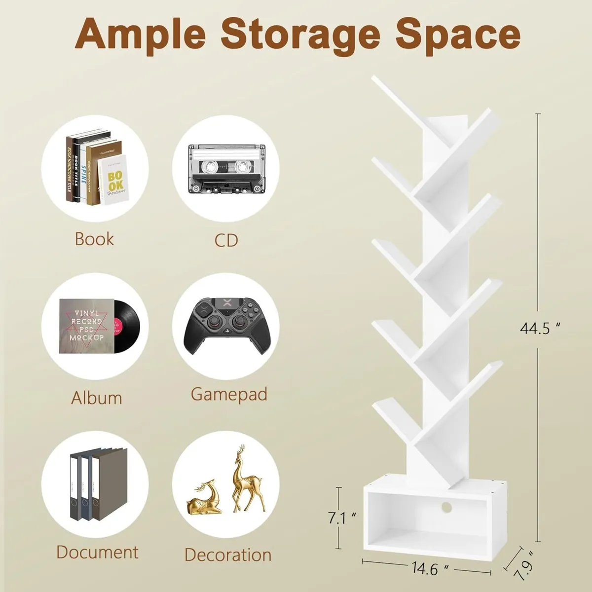 9 Tier Tree Bookshelf Tall Bookcase with Drawer - Image 3