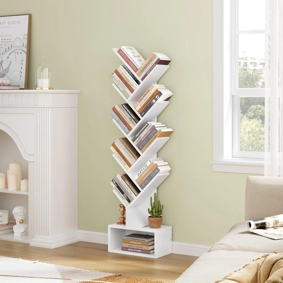 9 Tier Tree Bookshelf Tall Bookcase with Drawer - Image 4