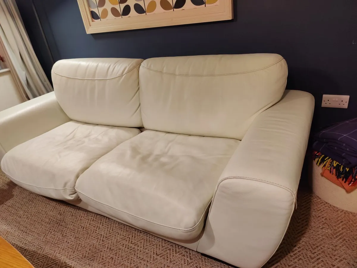 Large white real leather sofa couch - Image 1