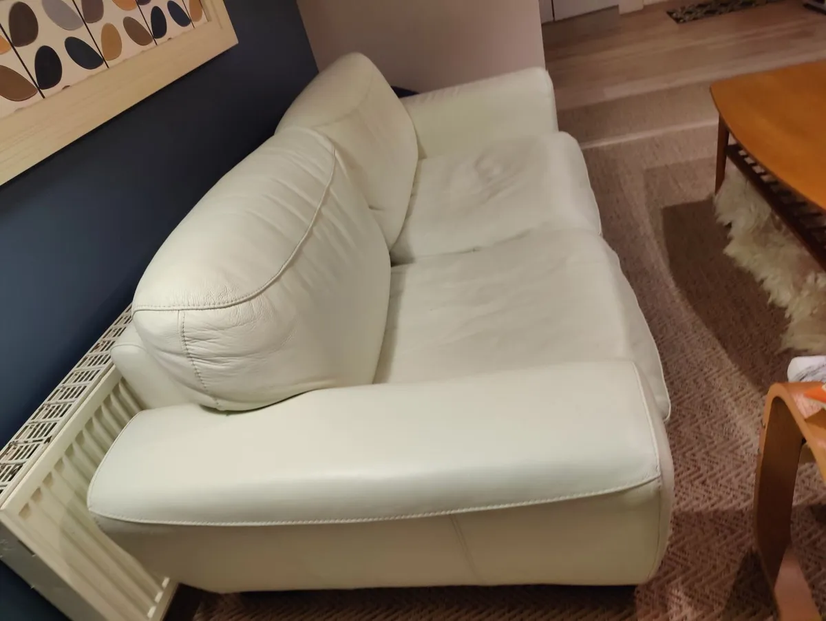 Large white real leather sofa couch - Image 2