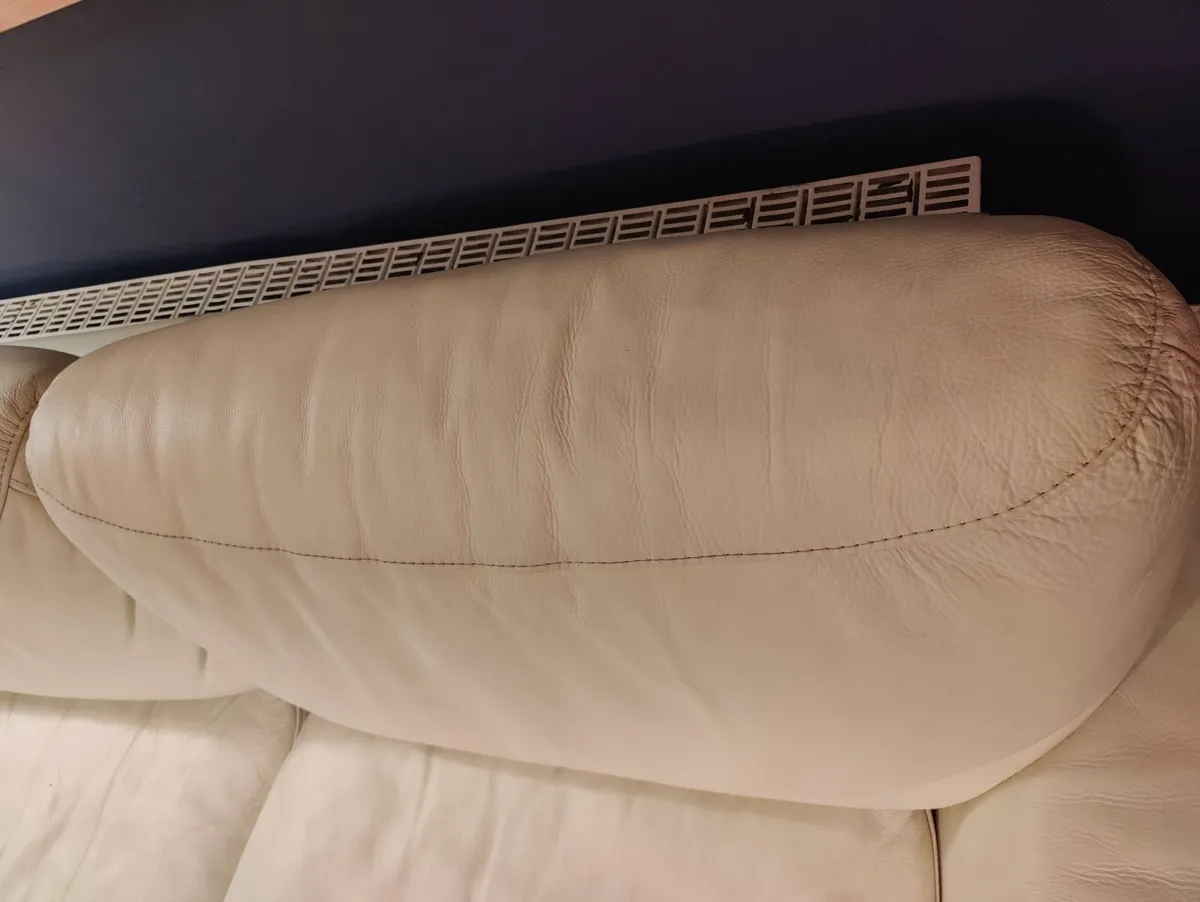 Large white real leather sofa couch - Image 3